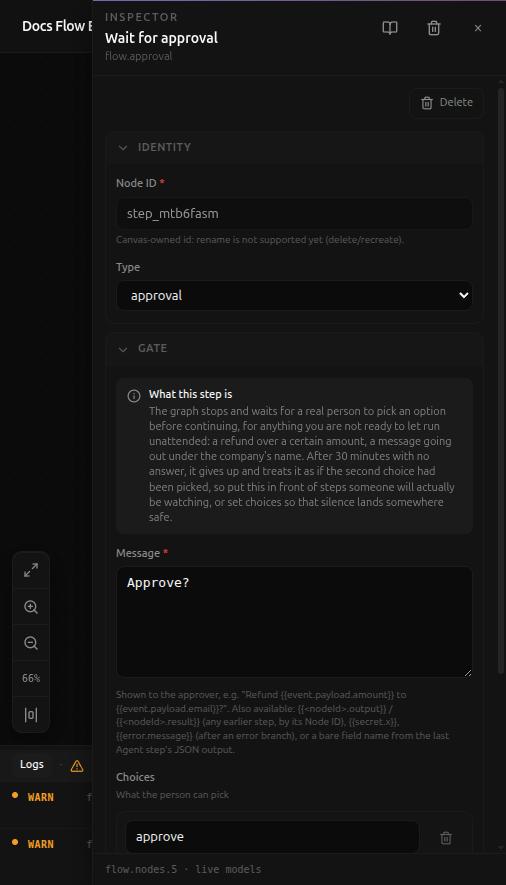 The Wait for approval step's side panel