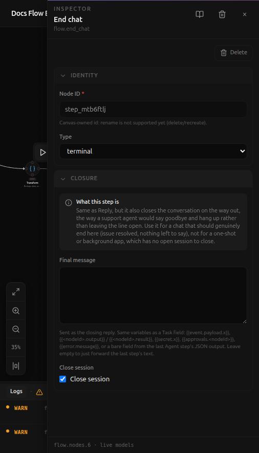 The End chat step's side panel