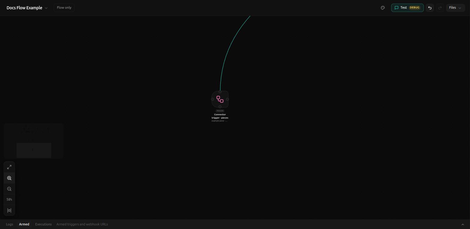 The Connector trigger node on the canvas, selected
