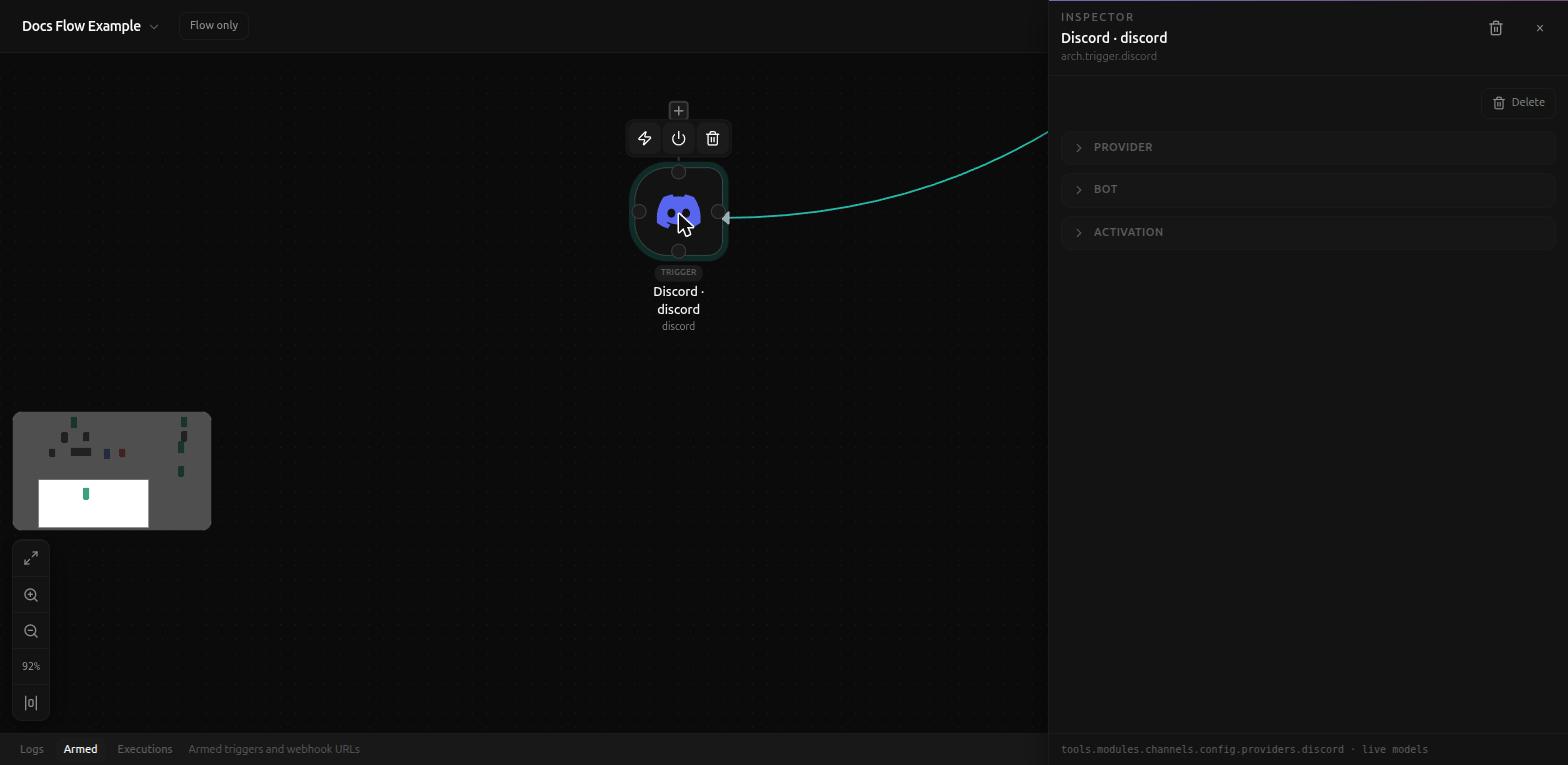 The Discord node on the canvas, selected