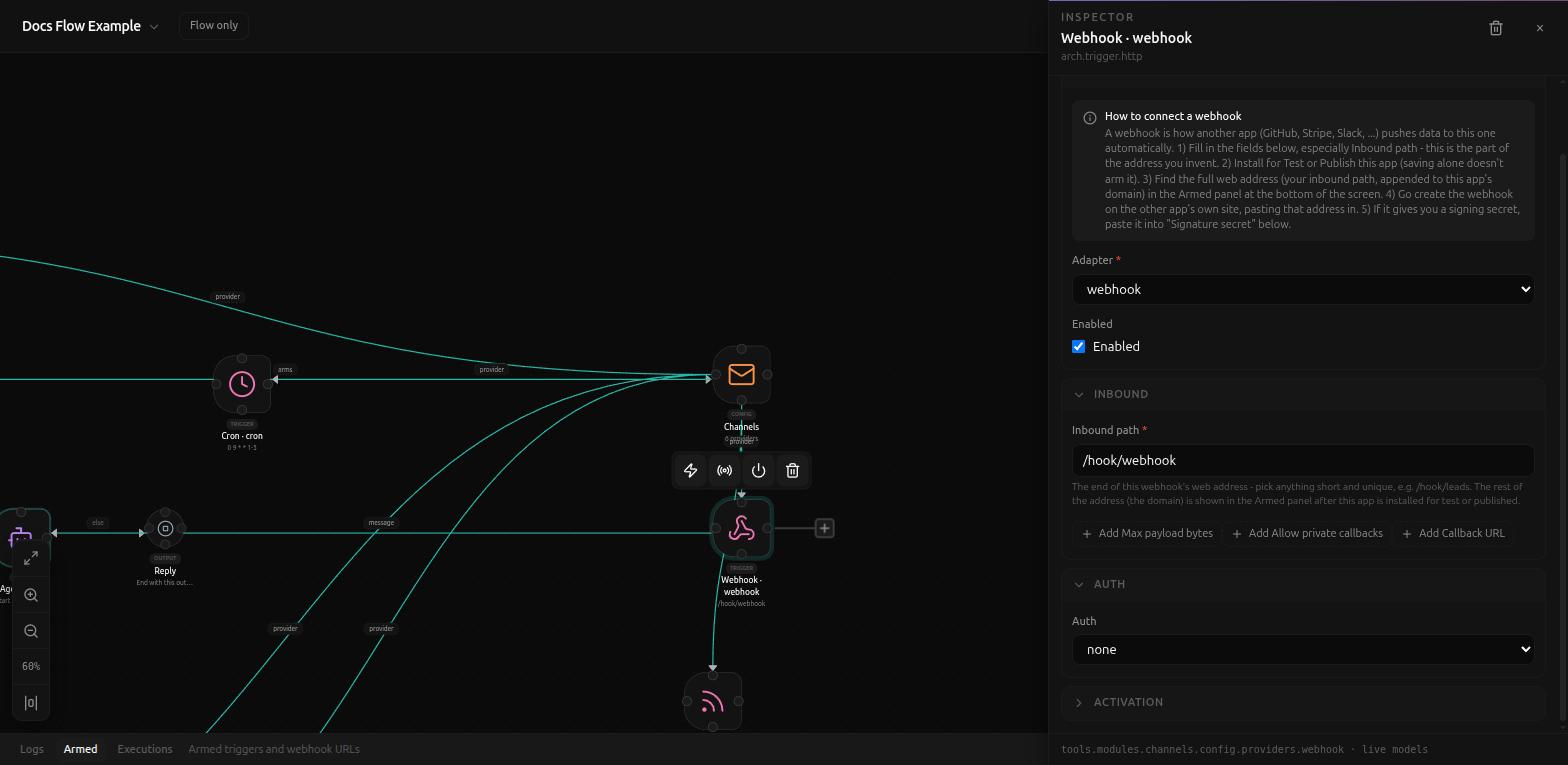 The Inbound path field and its extra options: Max payload bytes, Allow private callbacks, Callback URL